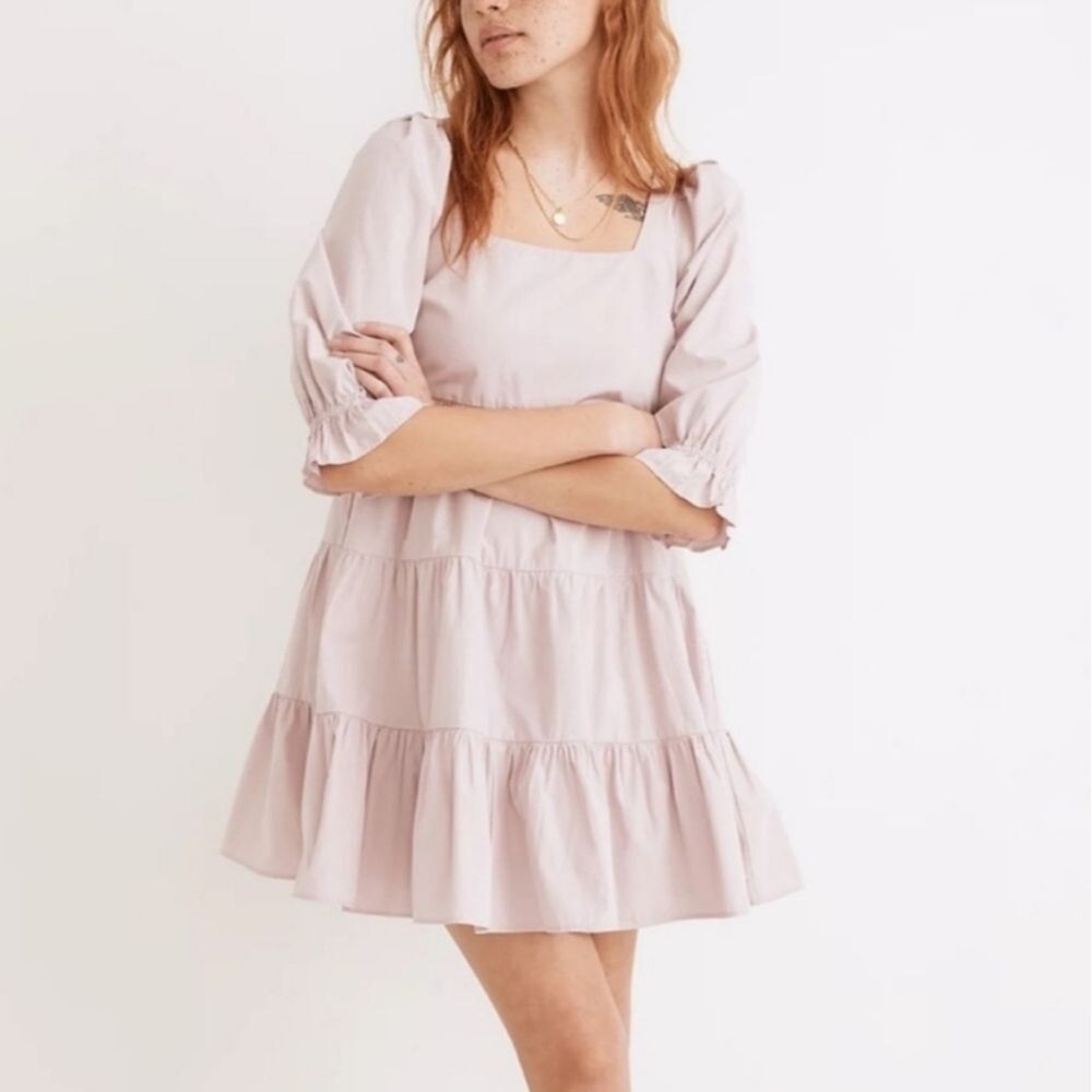 Madewell Poplin Lizzie Lilac Tiered Babydoll Dress
